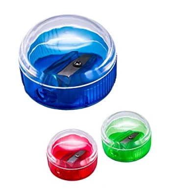 Image of D.RECT Single Plastic Pencil Sharpener with Container Round Pack of 12