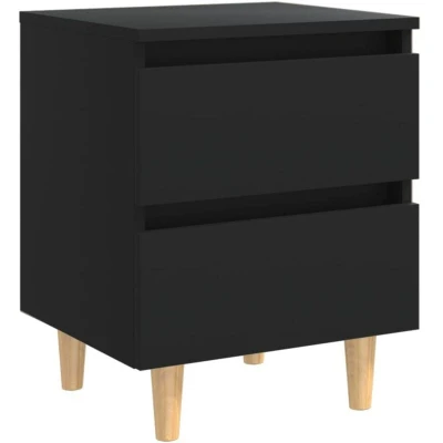 Image of vidaXL Bed Cabinet with Solid Pinewood Legs Black 40x35x50 cm