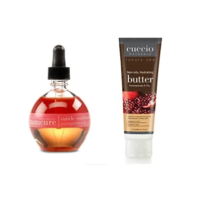Image of Cuccio Pomegranate &amp; Fig Hydration Essentials Kit 75ml Cuticle Oil 4oz Butter Tube, Red