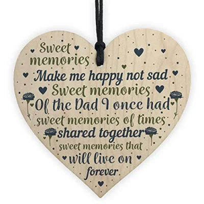 Image of RED OCEAN Christmas Tree Grave Memorial Ornament For Dad Wooden Heart Bauble Decoration Father Daddy Gifts