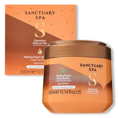 Image of Sanctuary Spa Melting Pearl Body Butter with Shea &amp; Argan Oil, No Mineral Cruelty Free Vegan Moisturiser for Women, 300g