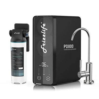 Image of Frizzlife RO Reverse Osmosis Water Filtration System 800 GPD Fast Flow Under Sink Filter, Tankless, Reduces TDS, Compact, Alkaline Mineral PH, 2:1 Drain Ratio, USA Tech Support, PD800 TAM4