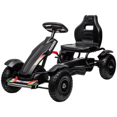 Image of HOMCOM Children Pedal Go Kart, Kids Ride On Racer with Adjustable Seat, Inflatable Rubber Tyres, Handbrake, for Ages 5 12 Years Black