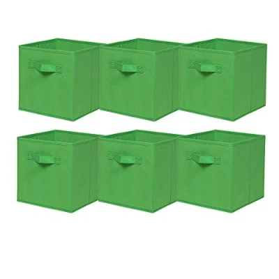 Image of BonChoice Foldable Storage Cubes Boxes with Handle Pack of 6 for Home Organization, Fabric Wardrobe Box Organizer Basket Bins Clothes Beddings Toys Towels, Collapsible &amp; Durable Green