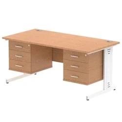 Image of Impulse 1600x800mm Desk Oak White Leg 2x3 Drawer Fixed Pedestal