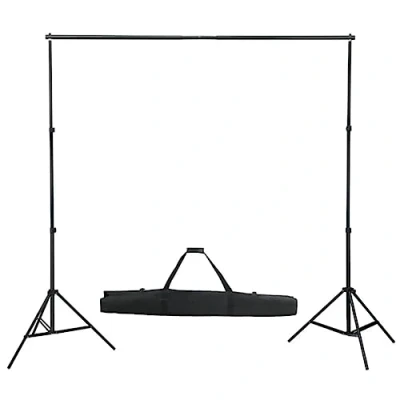 Image of vidaXL Telescopic Background System Adjustable Width and Height, Ideal for Studio or On Site Photography, Compatible with Diverse Backdrops, Portable Carrying Bag, Black Aluminium Design