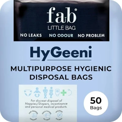 Image of Fab Little Bag HyGeeni Nappy Disposal Bags, 50 Pack Multipurpose Sanitary Bags for Nappies, Adult Incontinence, Medical Waste, Ostomy No Mess, Odour Eco Friendly