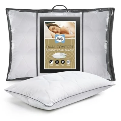 Image of Sealy Dual Comfort Memory Foam Pillow Reversible Firm and Soft Bed for Side Back Sleepers Hypoallergenic, Cotton White 551229GE (Packaging may vary)