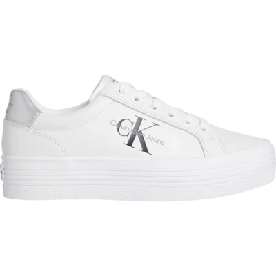 Image of Calvin Klein Jeans Flatform Laceup Trainers, Women&#039;s, Size: 6, Bright white/silver Leather