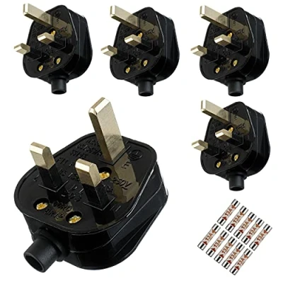 Image of HUAREW 13A Fused Mains Plug With Cord Grip For UK Fuses Black ( Pack of 5 pcs)