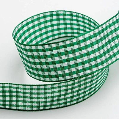 Image of Green Gingham Ribbon 16mm x 10 Metres