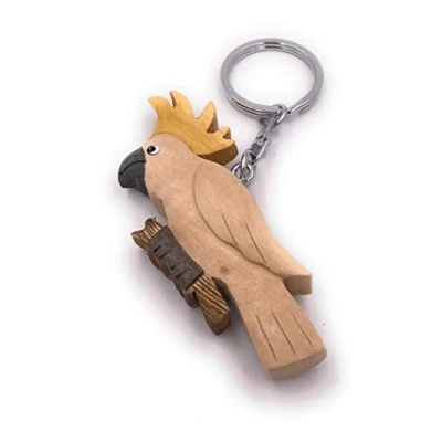 Image of H Customs Cockatoo bird parrot animal bright wood precious handmade key chain pendant