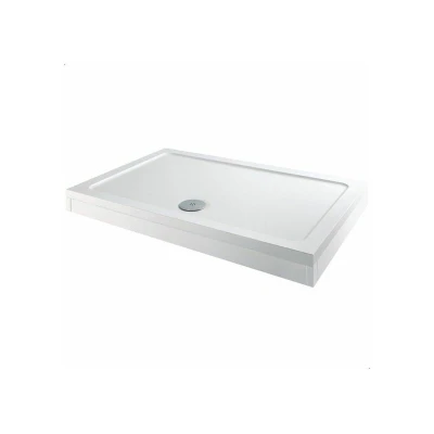 Image of Hydrolux 1200 x 900 140mm White Bathroom Shower Tray for Enclosures Cubicles &amp; Wet Room with Waste + Riser Kit, Rectangular