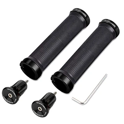Image of TOPCABIN Bike Grips Double lock on Locking Bicycle Handlebar Cycle Mountain BMX Floding ((Aluminum plug+Grips) Black 1 Pair)