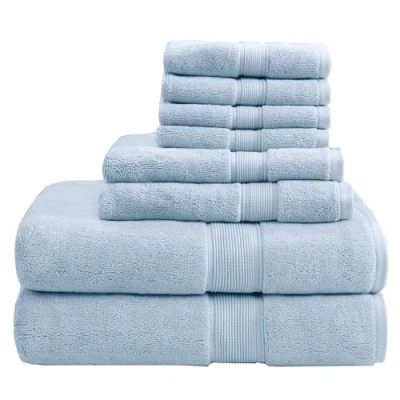 Image of Madison Park Signature 800GSM 100% Cotton Luxury Turkish Bathroom Towels,Oversized Linen Bath Towel Set, 8 Piece Include 2 Towels, Hand Towels &amp; 4 Wash Light Blue