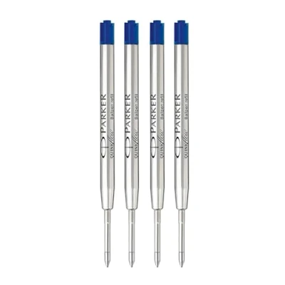 Image of Parker Metal Ballpoint Pen Refills Medium Point 0.7mm Blue QUINKflow Ink Pack of 4