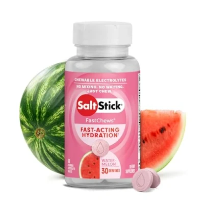 Image of SaltStick FastChews Electrolytes 60 Chewable Electrolyte Tablets Salt for Running, Fast Hydration, Leg Cramps Relief, Sports Recovery Non GMO, Vegan, Gluten Free (Watermelon)