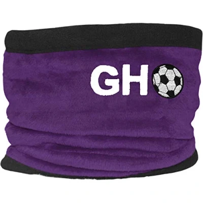 Image of TeddyTs Boy&#039;s Personalised Initials &amp; Football Fleece Sports Snood with Adjustable Toggle (Purple)