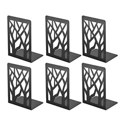 Image of Book Ends, Bookends Heavy Duty, INNÔPLUS End Holder for Shelves, Metal Bookend (Black 3 Pair) Office and School, Decorative Tree Unique Design Stopper Gift, Binder Dividers