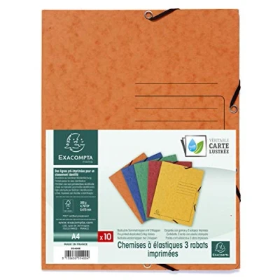 Image of Exacompta Ref 55400E Elasticated 3 Flap Folder 240 x 320mm in Size, Suitable for Storing A4 Documents, 355gsm Mottled Pressboard Assorted Colours (Pack of 10)
