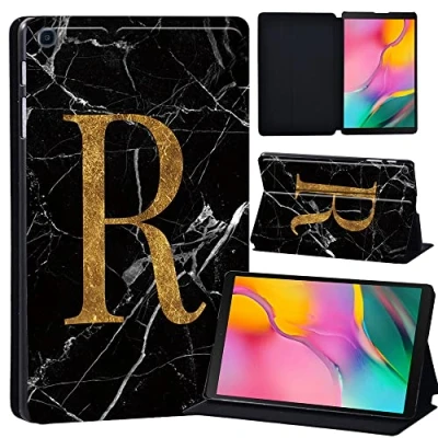 Image of Printed Leather slim lightweight Stand Cover Case for Samsung Galaxy Tab A 10.1 2019 (Model: SM T510 T515), with Function (Black) (letter R on black marble)