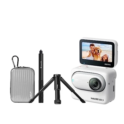 Image of Insta360 GO 3 64GB Premium Kit The Tiny Mighty 2.7K Waterproof (5M) Action Camera with Pod and Flip Screen. Inc Invisible Selfie Stick, Extendable Desktop Tripod &amp; Aluminum Case