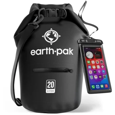 Image of Earth Pak Torrent Series Waterproof Dry Bag Keeps Gear for Kayaking, Boating, Hiking, Camping and Fishing with Phone Case (Black, 20L)