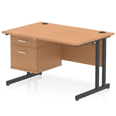 Image of Impulse 1200x800 Desk Oak/Black Cantilever Leg 1x2 Drawer Fixed Ped