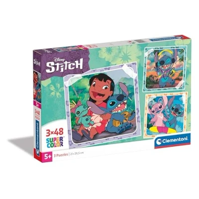 Image of Clementoni Jigsaw Puzzle Disney Stitch 3 With 48 Pieces Supercolor For Children 5 7 Years, Cartoon, Disney, Gift Boy/Girls, Kids, Made In Italy, 25321