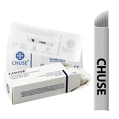 Image of CHUSE 12 Curved 50pcs 0.25mm Disposable microblades Permanent Makeup Manual Eyebrow Tattoo Needle Microblading
