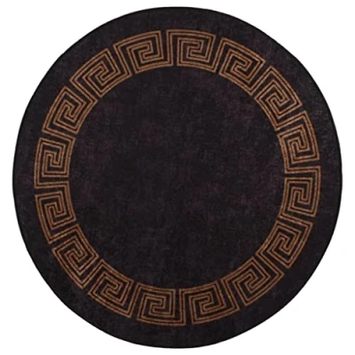Image of vidaXL Round Polyester Rug Soft Velvet Black and Gold Patterned Runner Floor Mat for Office, Living Room, Bedroom, Lounge Area Anti Slip, Noise Reducing