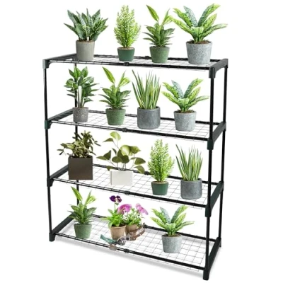 Image of DIVCHI 4 Tier Garden Storage Shelves Shelving Unit Greenhouse Shelf Shed Rack Plant Racks Garage Racking Green House Staging Easy No Tool Assembly
