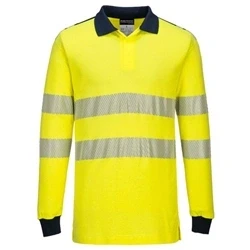 Image of Portwest WX3 Flame Resistant Hi Vis Polo Shirt Yellow/Navy Large
