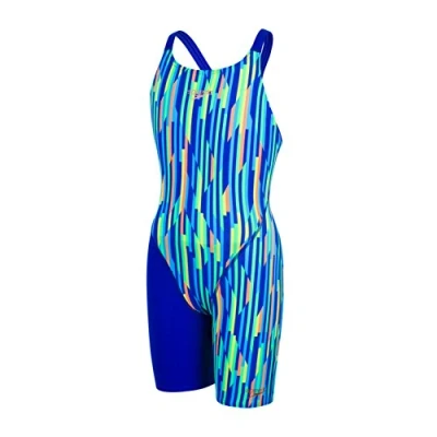 Image of Speedo Girl&#039;s Fastskin Endurance+ Openback Kneeskin Swimsuit (Ultrasonic/Fluo Orange/Windsor Blue, 24&quot; 6 Years)