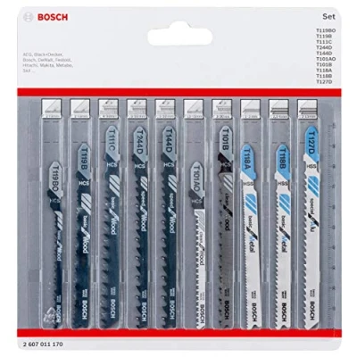 Image of Bosch Professional 2607011170 10 piece jigsaw blade set (for wood and metal, accessories for with T shank holder), 0.5 cm*16.7 cm*15.7 cm