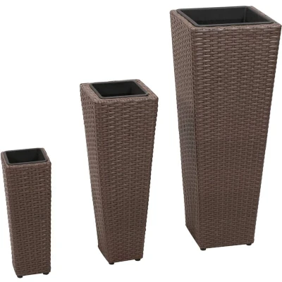 Image of vidaXL Garden Raised Beds 3 pcs Poly Rattan Brown