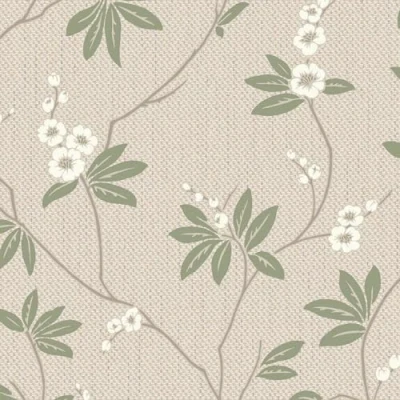 Image of Amelie Blossom Beige Green Wallpaper Floral Flowers Leaves Naturistic Contemporary Textured Feature Wall