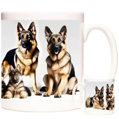 Image of KAZMUGZ German Shepherd Mug, Pictures of Shepherds on an 11oz Ceramic Alsatian Coffee Just Dogs.