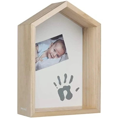 Image of Baby Art® Shelf House, Wooden Wall or Desk Storage Holder, Children&#039;s Bedroom Decoration, Customisable with Footprint kit, Natural Wood Colour