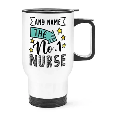 Image of Personalised No.1 Nurse Name Travel Mug Cup with Handle