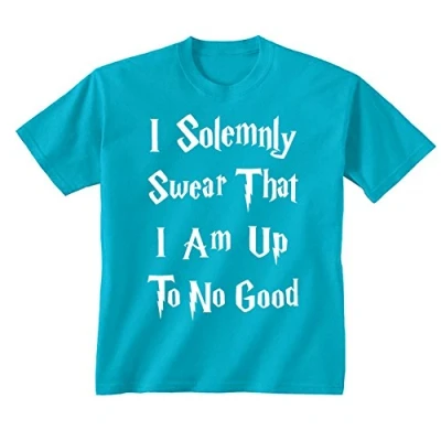 Image of Youth Kids Childrens I Solemnly Swear Am Up to No Good Funny Slogan T Shirt Sapphire Blue 7 8 Years (M)