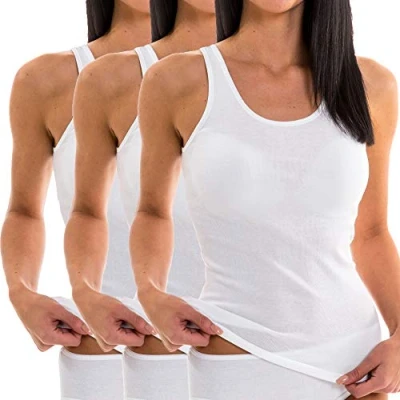 Image of HERMKO 1310 Pack of 3 Ladies Vest in Made 100% bio Cotton, Tank top for Women EU, Size:14/16 (M), Mehrfarbig (Sortimente):White