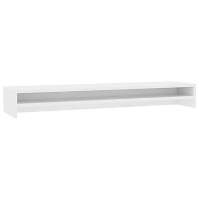 Image of vidaXL Monitor Stand in White Engineered Wood for up to Two Monitors with Integrated Shelf Desk Organiser and Space Saver, 100x24x13 cm.