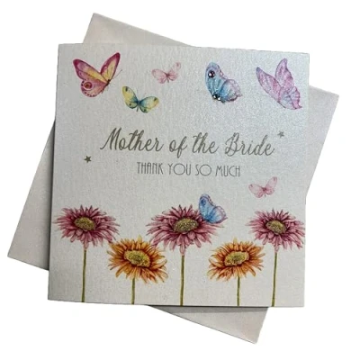 Image of White Cotton Cards Mother of The Bride Thank You So Much Wedding Handmade Card with Bouquet, White, PD14