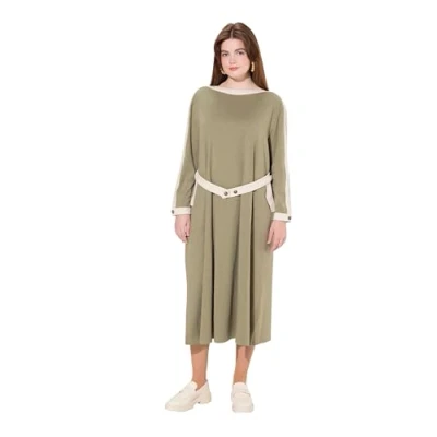 Image of Ulla Popken Womenswear Plus Size Curvy Eco Cotton Boat Neck Long Sleeve Dress Stone Gray 50+ 831963190