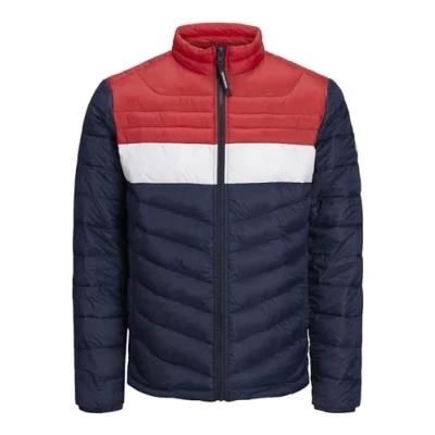 Image of JACK &amp; JONES Men&#039;s Lightweight Long Sleeve Padded Puffer Jacket (UK, Alpha, S, Regular, Navy Blazer True Red)