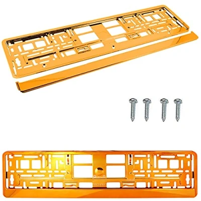 Image of PAIR (2PCS) SUPER ORANGE GLOSS Car Registration License Number Plate Surround Holder Frame