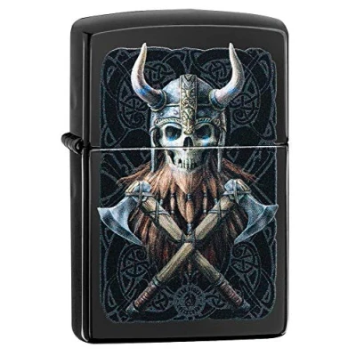 Image of Zippo Unisex&#039;s Anne Stokes Design BlackPocket Lighter Pocket, High Polish Black Viking Skull, One size