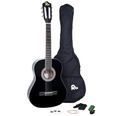 Image of Rio 3/4 Size Classical Guitar Pack For Junior beginners Suit 9 To 12 Years New (Black)