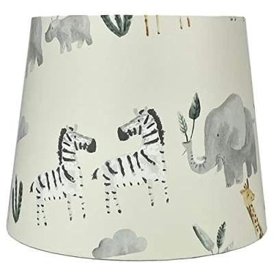 Image of Safari Animal Lampshade Ceiling Light Shade for Kids Jungle Elephant Zebra Giraffe Theme Print Nursery Bedroom Table Lamp Accessories Decor